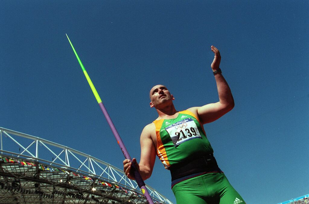 Ireland's Terry McHugh competing in the Men's Javelin at the 2000 Olympics in Sydney, Australia. Photograph: Billy Stickland/Inpho