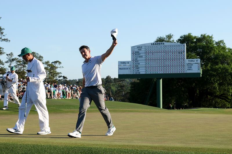 Rory McIlroy of Northern Ireland walks off the 18th green. Photograph: Andrew Redington/Getty
