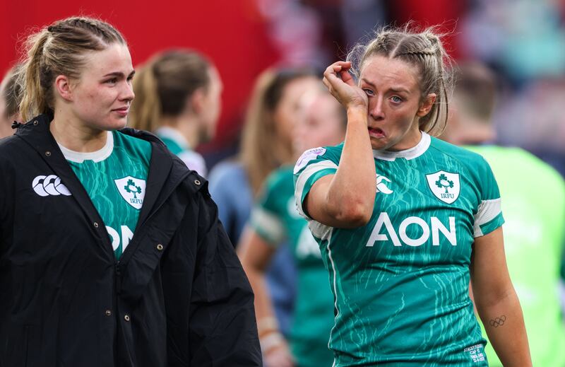 Ireland’s Stacey Flood dejected after the game. Photograph: Ben Brady/Inpho