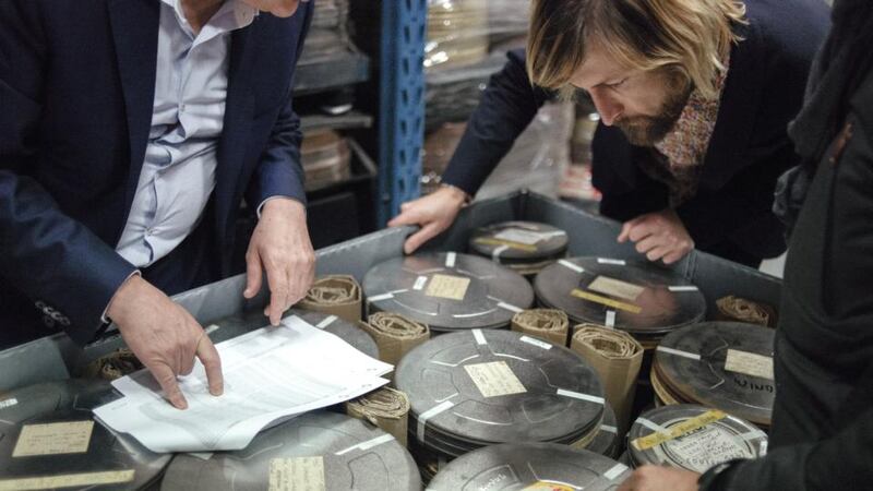 The Other Side of the Wind: producer Filip Jan Rymsza and colleagues prepare to ship Orson Welles’s unfinished film from Paris for digitisation, in March 2017. Photograph: Dmitry Kostyukov/New York Times