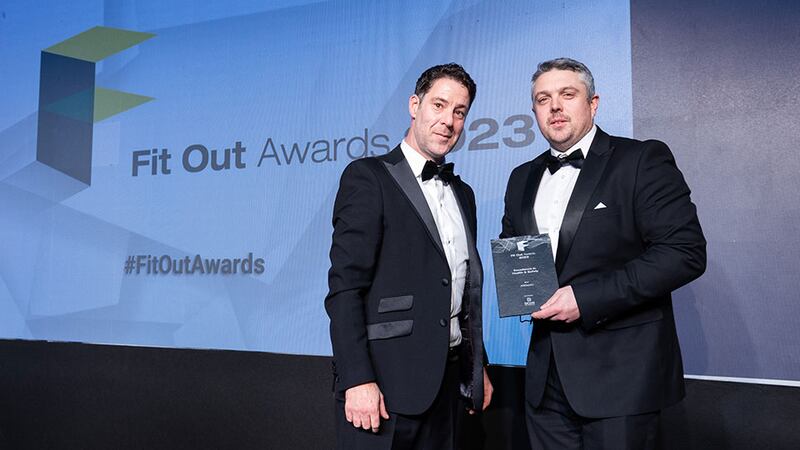 Diarmuid Condon, managing director at DCON Safety Consultants, presents the excellence in health and safety award to Hugh Ward, Ardmac