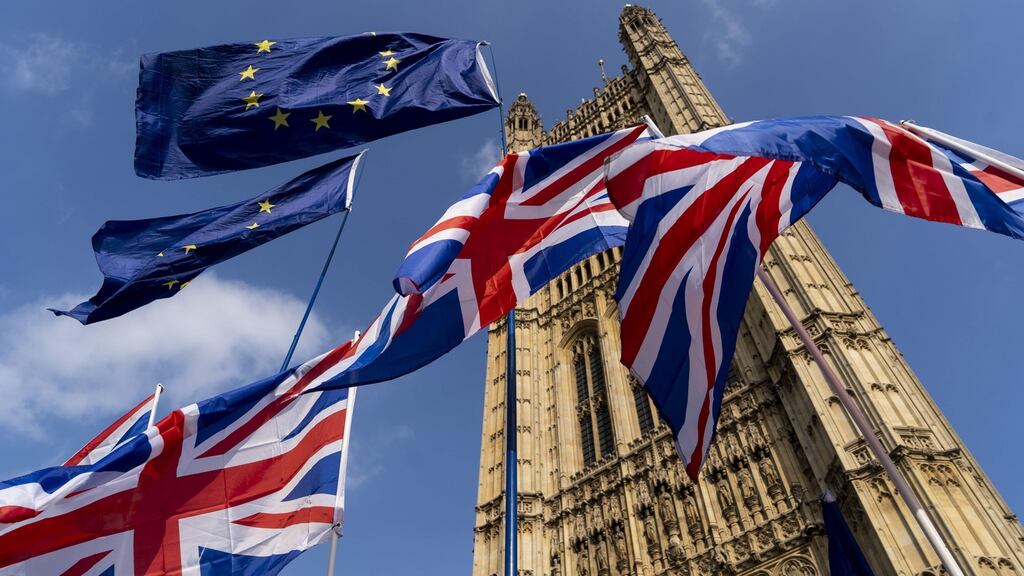 British and EU flags flutter outside the Houses of Parliament in Westminster, London. Photograph: Niklas Halle’n/AFP/Getty Images