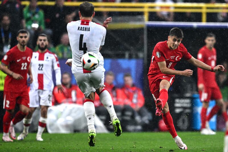 Arda Guler of Turkey scores against Georgia. Photograph: Photo Agency/Getty