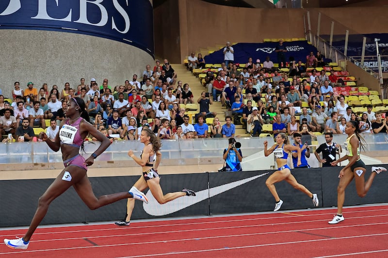 Ireland's Rhasidat Adeleke on the way to winning the women's 400m at the Diamond League meeting at the Stade Louis II in Monaco. Photograph: Valery Hache/AFP via Getty Images