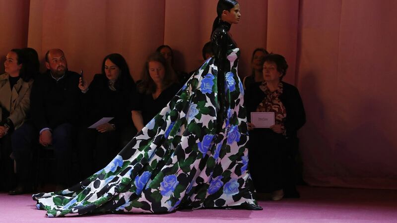A model walks the runway at the Richard Quinn show. Photograph: Estrop/Wireimage