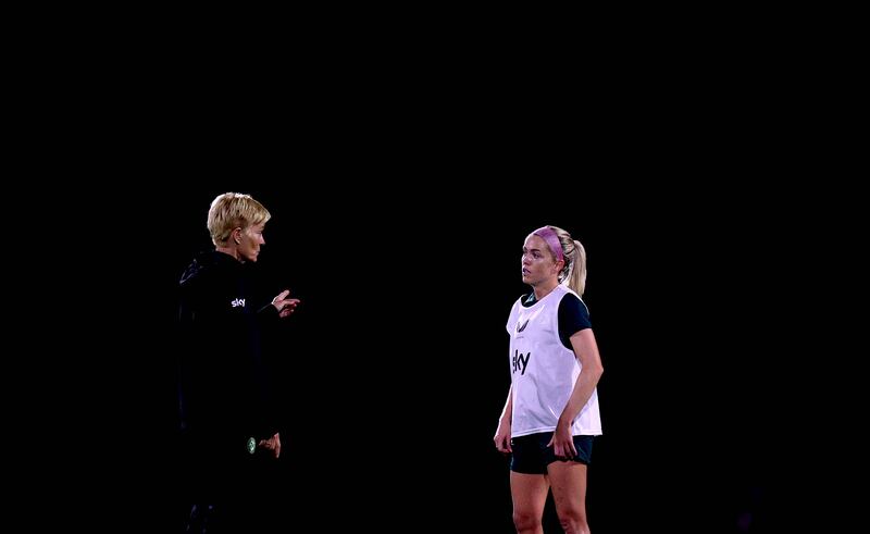 Republic of Ireland manager Vera Pauw and Denise O'Sullivan at training in Brisbane during the World Cup. Photograph: Ryan Byrne/Inpho