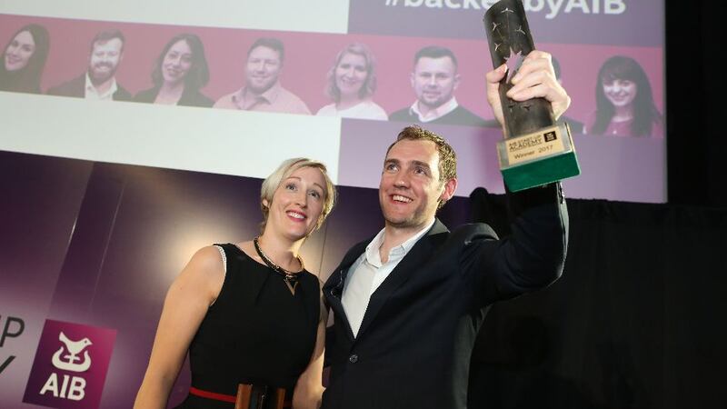 AIB Start-up Academy 2017 winners, Rhona Hunt and Kevin Kelleher of Ostoform, with their award