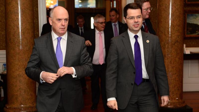 Secretary of State for Northern Ireland  James Brokenshire (right) with Irish Times managing director Liam Kavanagh at the Irish Times Brexit summit in Dublin on Monday. Photograph: Dara Mac Dónaill
