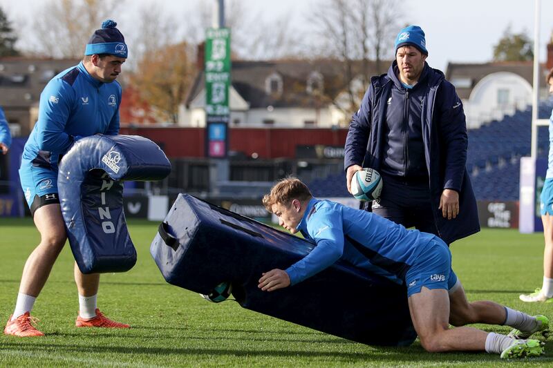 Sean O'Brien oversees Leinster's defence while the province awaits the arrival of Jacques Nienaber. Photograph: Laszlo Geczo/Inpho