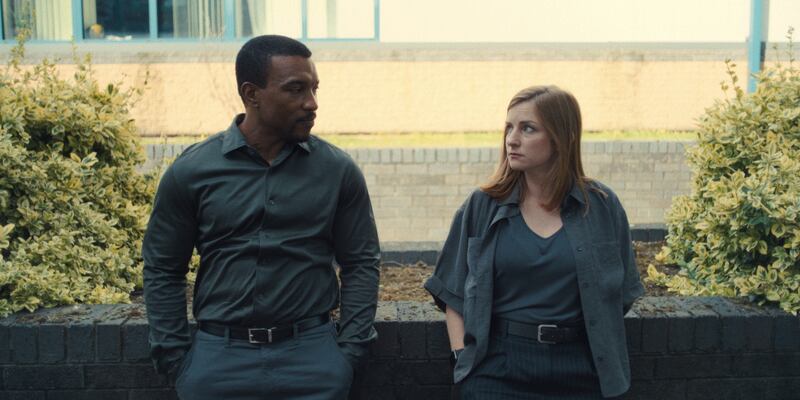 Ashley Walters and Faye Marsay as Det Insp Bascombe and Det Sgt Frank in Adolescence. Photograph: Netflix