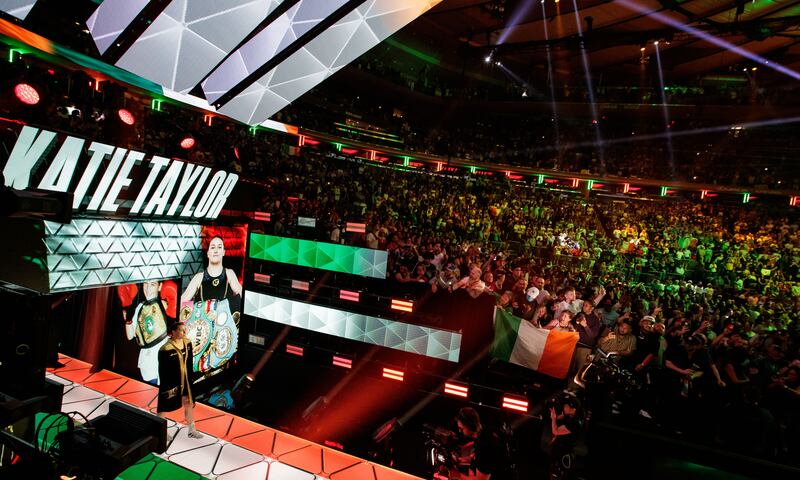 Katie Taylor makes her entrance to the fight at  Madison Square Garden. Photograph: Inpho/Gary Carr