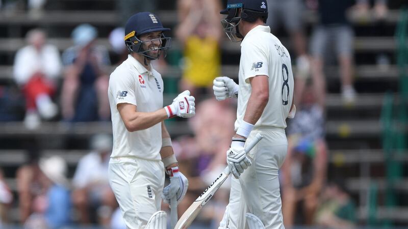 Mark Wood and Stuart Broad put on 82 for England’s final wicket at the Wanderers. Photograph: Stu Forster/Getty