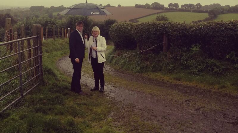 Guy Verhofstadt on Ossy Hughes’s farm, which straddles the Border