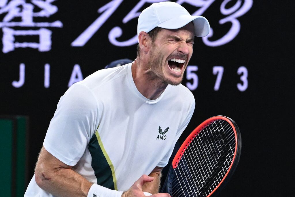 Andy Murray reacts after winning a point against Australia's Thanasi Kokkinakis. Photograph: William West/AFP via Getty Images