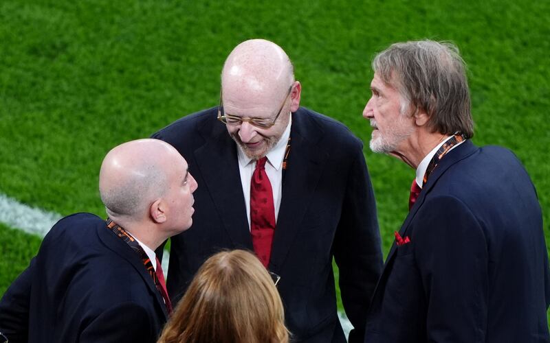 Manchester United owners Avram Glazer, and Sir Jim Ratcliffe with chief executive Omar Berrada (left). Photograph: Andrew Milligan/PA