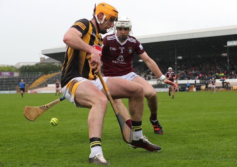 Kilkenny's Billy Ryan and Conor Shaw of Westmeath in action during Kilkenny's convincing opening round-robin clash win at Nowlan Park. Photograph: Bryan Keane/Inpho 
