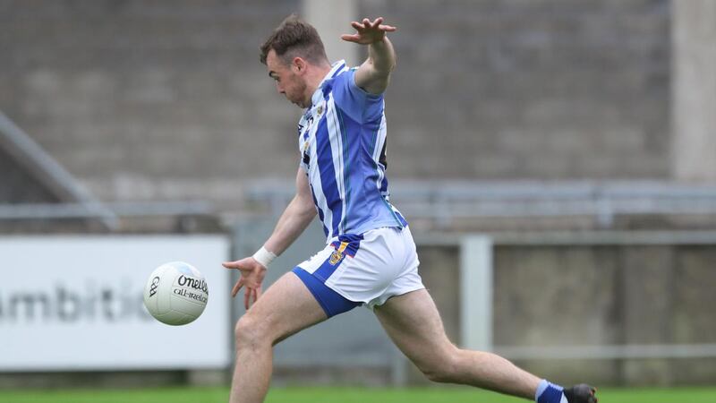 Ballyboden’s Simon Lambert scores a goal during the Dublin SFC semi-final against St Jude’s in  Parnell Park. Photograph: Lorraine O’Sullivan/Inpho