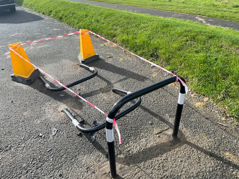 Cycle stands in the Phoenix Park after they were struck by a vehicle in October 2023. Photograph: Olivia Kelly