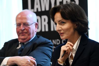 Senator Michael McDowell and Maria Steen at the Lawyers for No Campaign launch in Buswells Hotel. Photograph: Bryan Meade