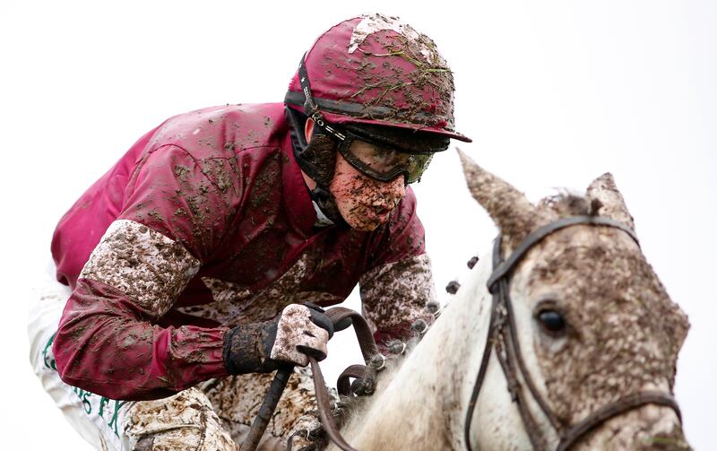 A muddy Bryan Cooper at Sandown racecourse in 2016 in Esher, England. Photograph: Alan Crowhurst/Getty Images