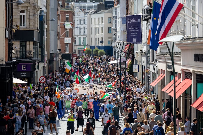 A view of the protest on Grafton Street, Dublin. Photograph: Tom Honan for The Irish Times.