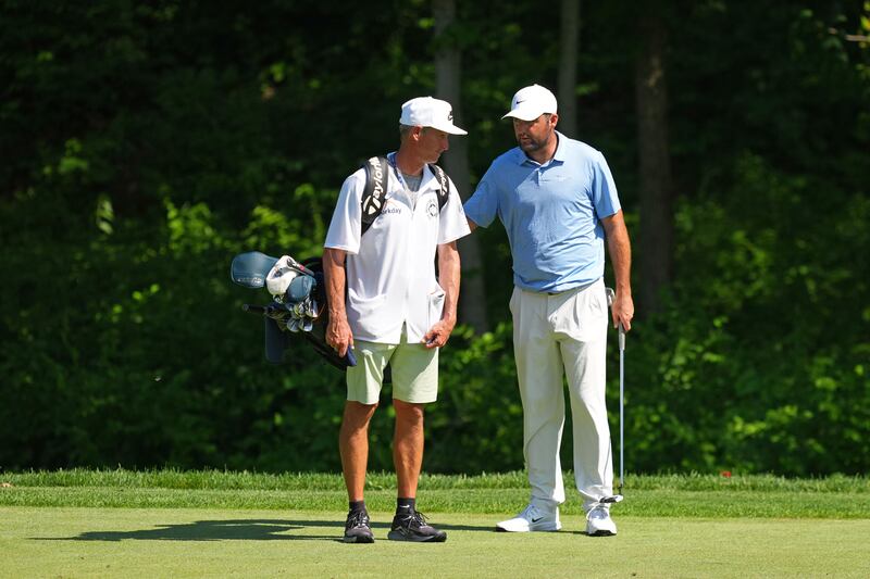 Scottie Scheffler and caddie Ted Scott during last weekend's Memorial Tournament in Ohio. Photograph: Dylan Buell/Getty Images