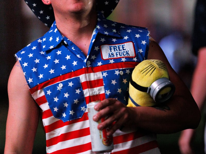 A USA fan watches USA vs Paraguay at a World Cup 2026 fan zone in Washington, DC. Photograph: EPA