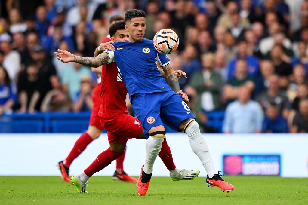 Enzo Fernández had a superb game for Chelsea against Liverpool yesterday at Stamford Bridge, in stark contrast to his team-mates. Photograph: Clive Mason/Getty Images