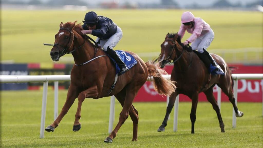 Flying The Flag does just that at the Curragh. Photograph: Julien Behal/PA