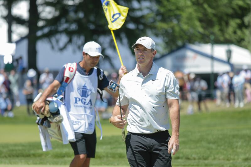 Rory McIlroy of Ireland walks off after a birdie putt. Photograph: Steven M Falk/EPA