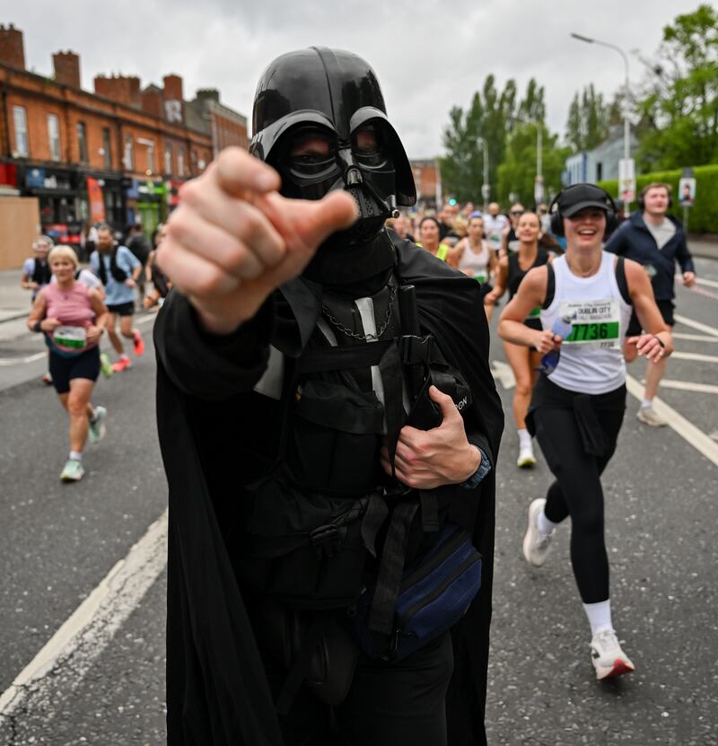 A participant dressed as Darth Vadar at the second edition of the Dublin City Council Dublin City Half Marathon on Sunday Photograph: Sportsfile