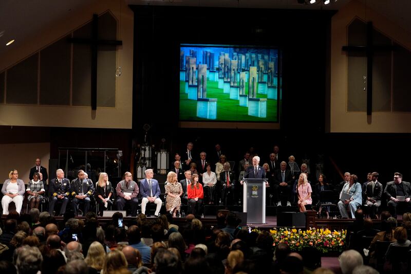 Former President Bill Clinton speaks during the 30th anniversary remembrance ceremony for the Oklahoma City bombing. Photograph: Bryan Terry//The Oklahoman/Reuters