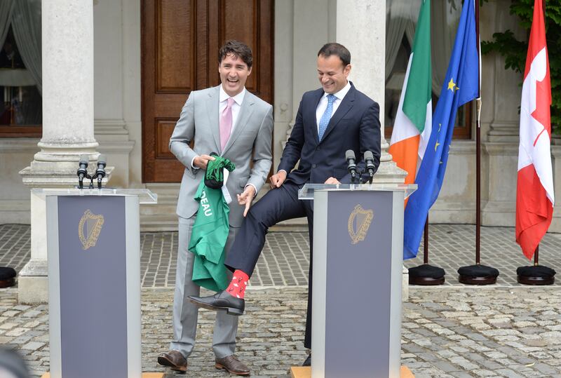 Taoiseach Leo Varadkar at Farmleigh House with Canadian prime minister Justin Trudeau in 2017. Photograph: Dara Mac Dónaill