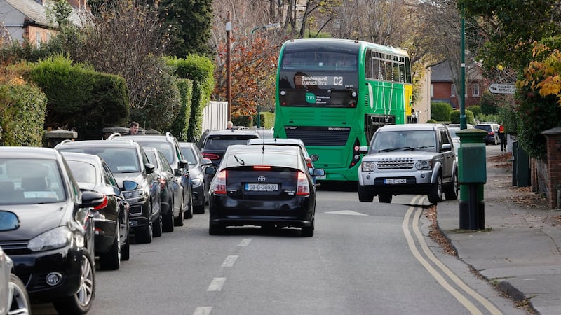Cars and Dublin Bus attempt to pass one another on Park Avenue in Sandymount. Photograph: Alan Betson/The Irish Times