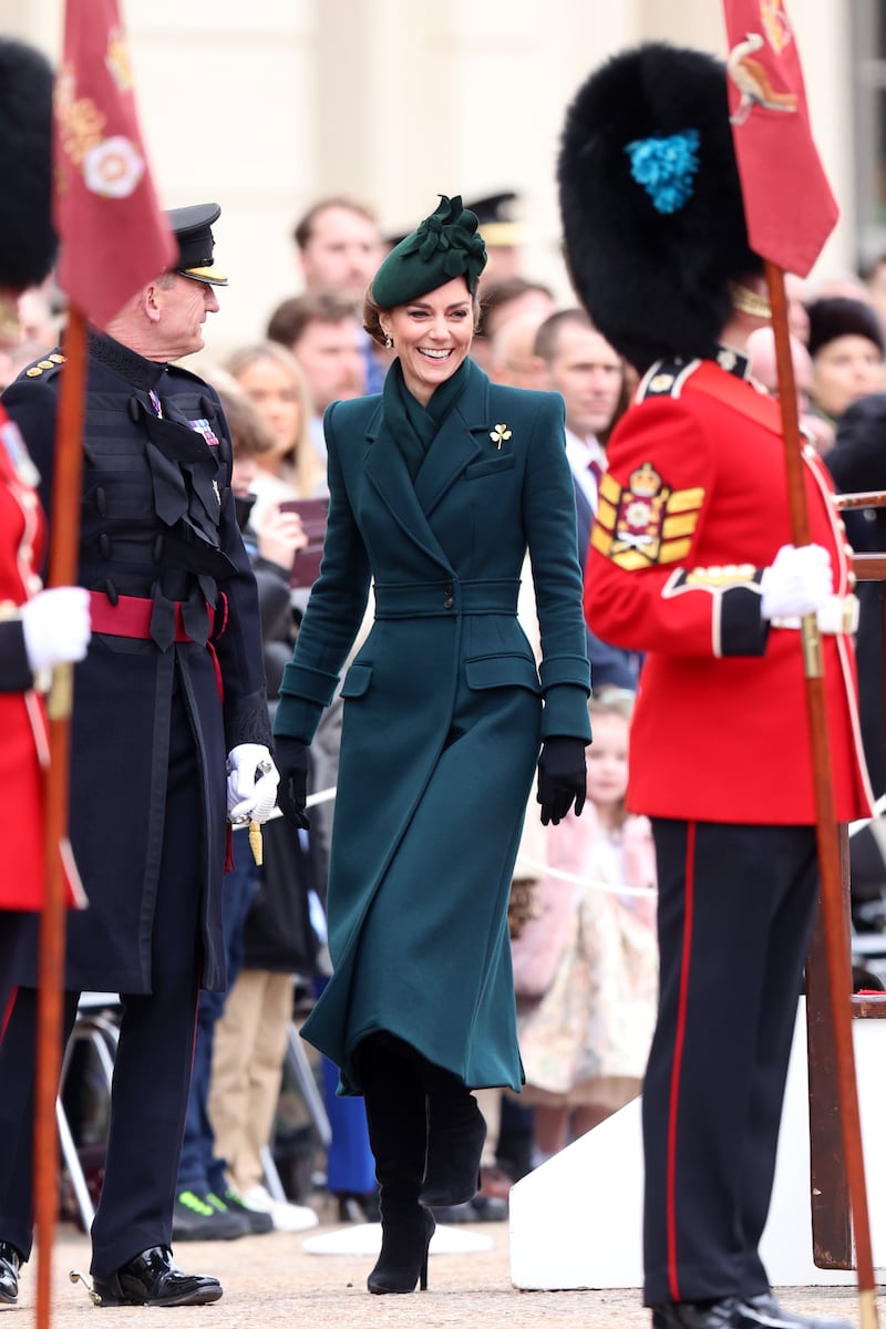 Catherine, Britain's Princess of Wales during the 2025 Irish Guards' St. Patrick's Day Parade at Wellington Barracks in London.
Photograph: Chris Jackson/Getty Images