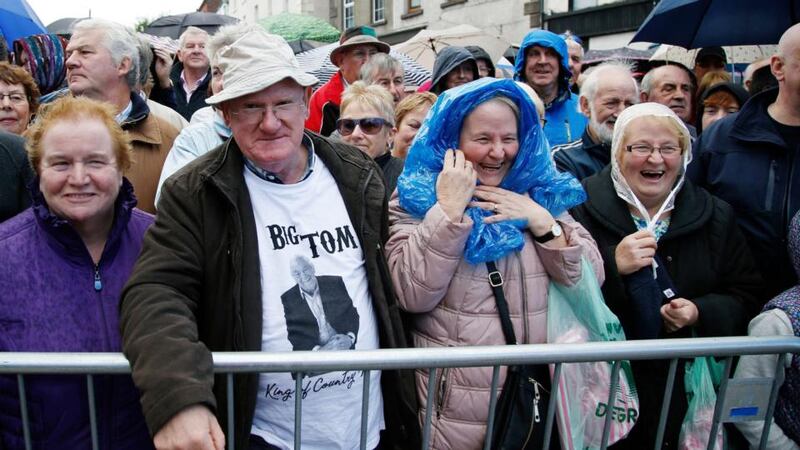 People  gather for the unveiling of the Big Tom statue in Castleblaney, Co Monaghan. Photograph: Nick Bradshaw
