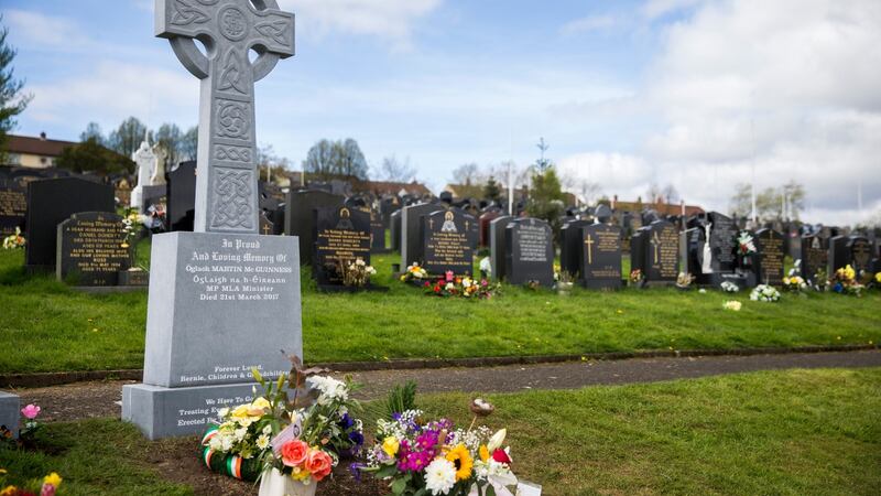 Martin McGuinness’s headstone in Derry City Cemetery. Photograph: Liam McBurney/Razorpix