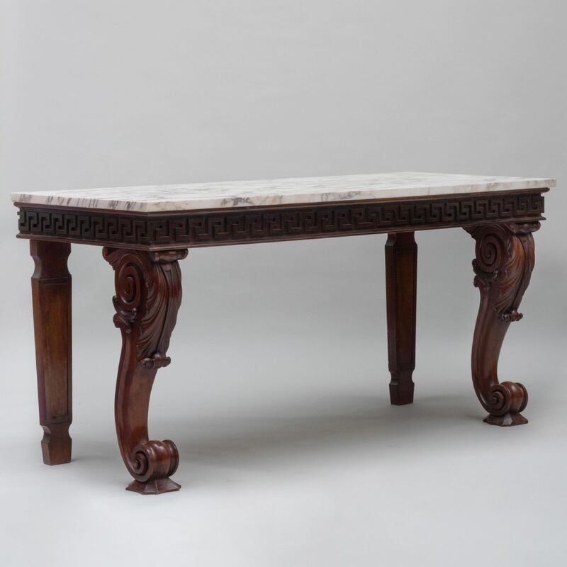 Mid-19th century Irish mahogany console table with marble top, from Westport House $5,000-$7,000