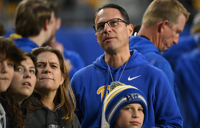 Pennsylvania governor Josh Shapiro, looks on from the sidelines during a game between the Pittsburgh Panthers and the Florida State Seminoles. Photograph: Justin Berl/Getty Images