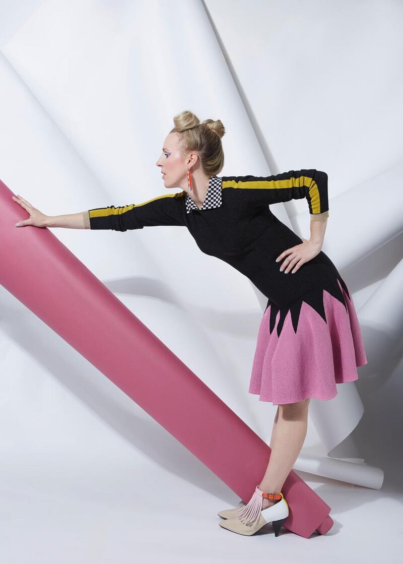 Joanne Hynes for Dunnes Stores: engineered knit dress €120, resin zigzag ear-rings €15