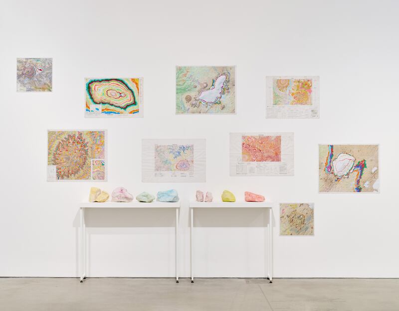 Kathy Prendergast's exhibition includes a collection of hand-painted volcanic maps