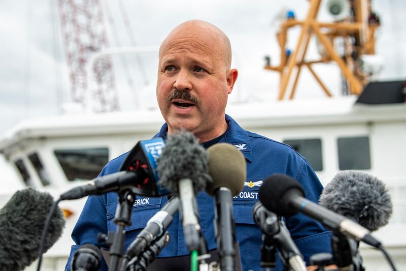 US Coast Guard captain Jamie Frederick speaks during a press conference on Tuesday.