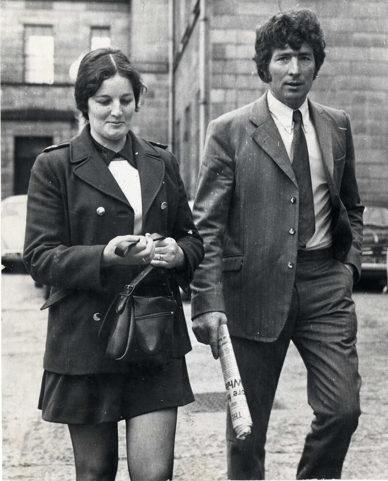 Mary McGee, then a 27-year-old mother of four, leaves the High Court with her husband Seamus in June 1972. She initially lost her case, but would win on appeal at the Supreme Court. Photograph: Dermot Barry