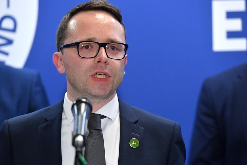 Sinn Féin candidate Dáire Hughes after winning the election in the Newry and Armagh constituency. Photograph: Oliver McVeigh PA 