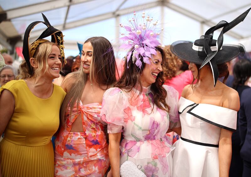 Ladies' Day at the Galway Races: Aimee Nolan, Niamh Halpin, Fiona Caldwell and Rachel Gurry. Photograph: Tom Maher/Inpho