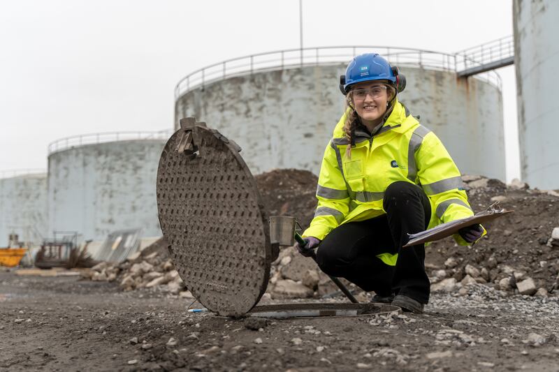 On location at ESB’s North Wall premises where she is testing water quality