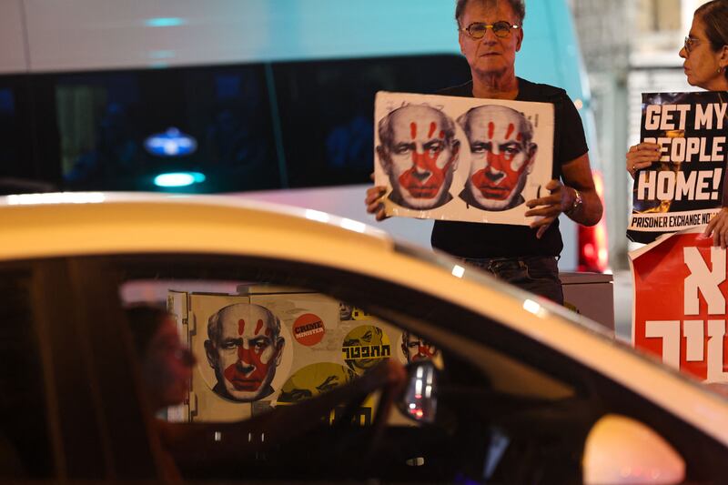 Israeli left-wing activists demonstrate against the war with Gaza in Tel Aviv on November 4th, 2023. Photograph: Ahmad Gharabli/AFP via Getty Images