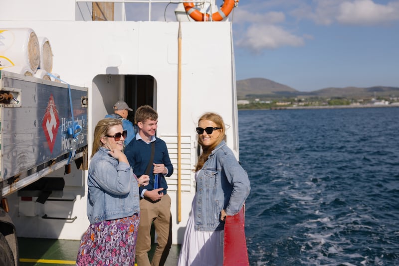 Primary school teachers Fiona Hartnett and Aoife Butler take the Bere Island Ferry over and back to the primary school on the island every day. Photograph: Dan Dennison