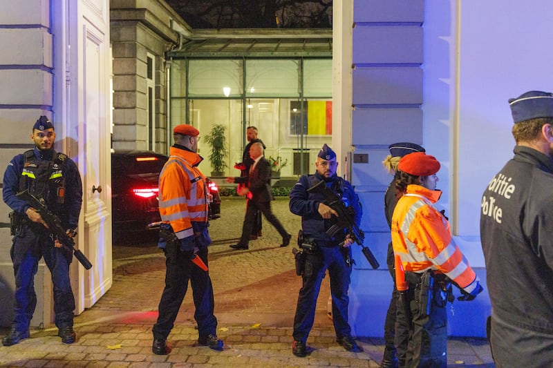 Security forces stand guard prior to Belgian prime minister Bart De Wever meeting with European Commission president Ursula von der Leyen and German chancellor Friedrich Merz in Brussels, Belgium. Photograph: EPA