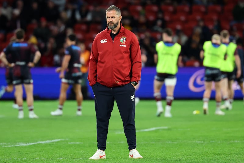 British and Irish Lions head coach Andy Farrell looks on during a warm up session. Photograph: David Gray/AFP via Getty Images